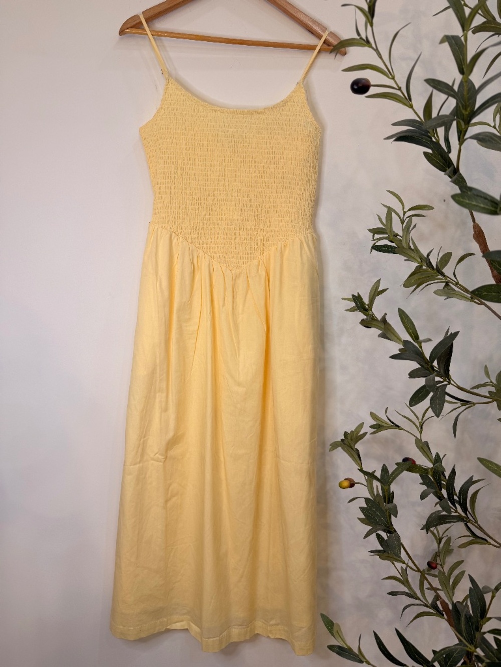 And Now This Yellow Smocked Maxi Dress with Pockets Women's Medium NWT